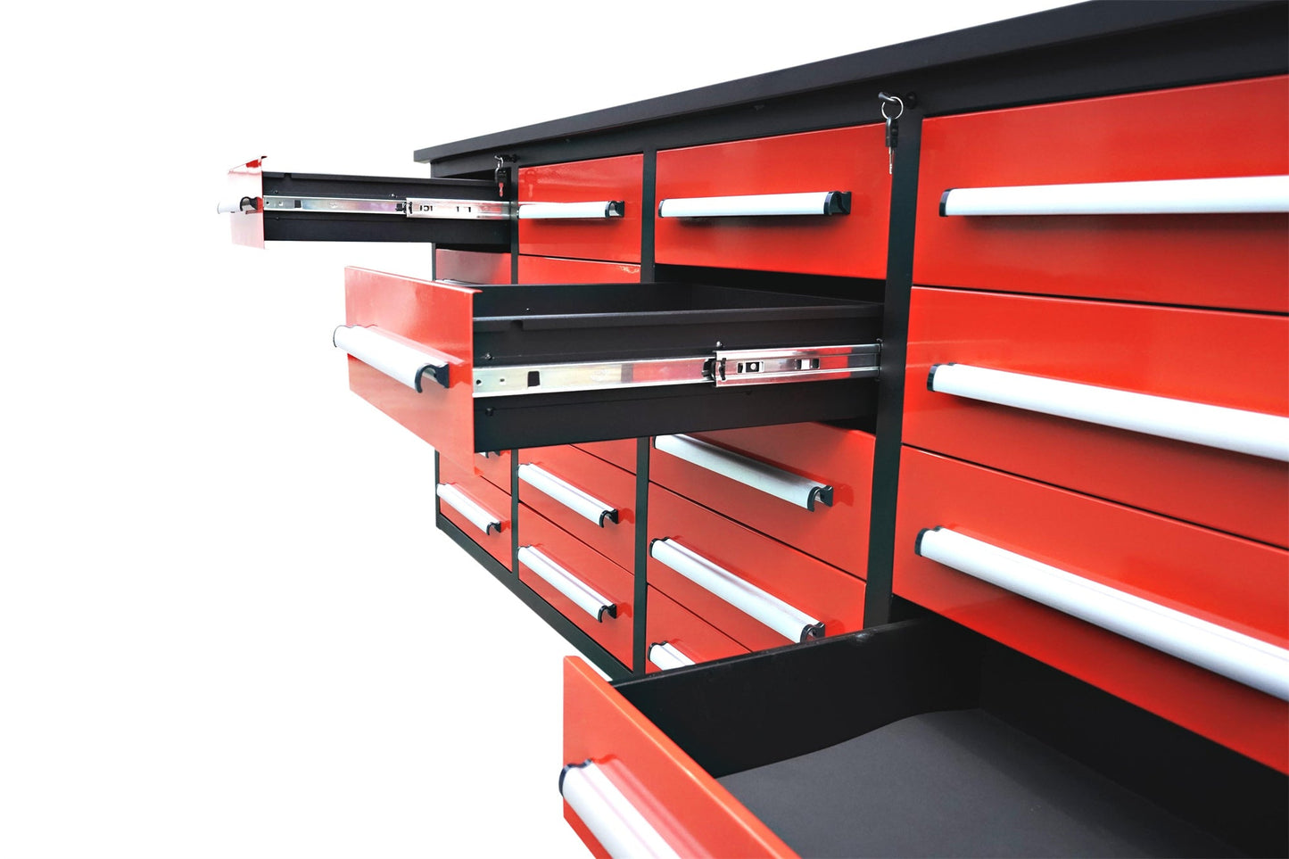 7' Garage Storage Cabinets with Workbench (20 Drawers)