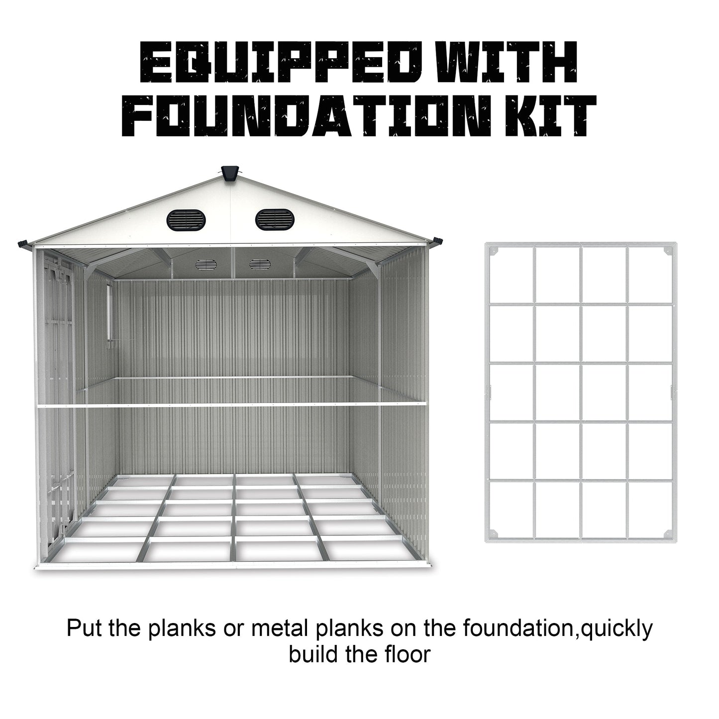 8x6 ft Metal Storage Shed with Window and Foundation