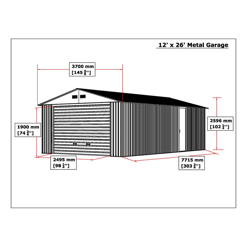 12x26 ft Metal Garage, Metal Storage Shed