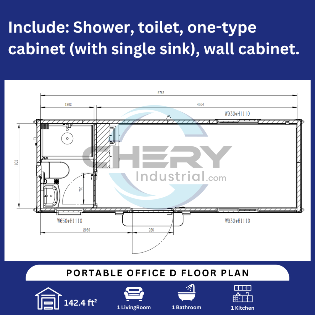 Portable Office 7ft x 20ft with Bathroom