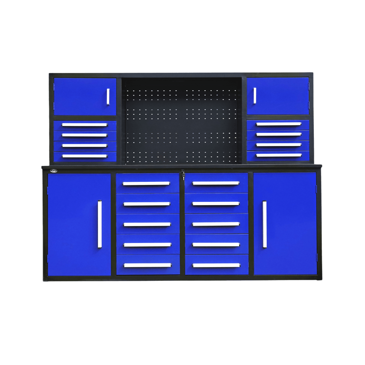 7' Garage Storage Cabinet with Workbench (18 Drawers & 4 Cabinets & Pegboard)