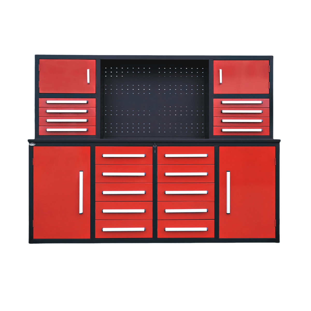 7' Garage Storage Cabinet with Workbench (18 Drawers & 4 Cabinets & Pegboard)