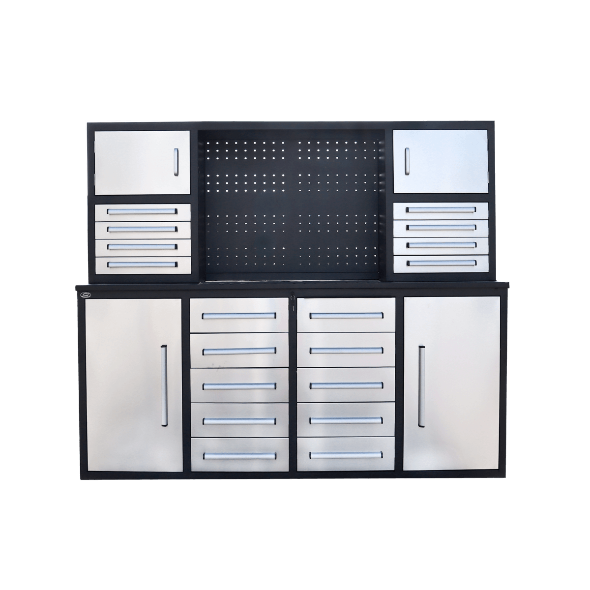 7' Garage Storage Cabinet with Workbench (18 Drawers & 4 Cabinets & Pegboard)