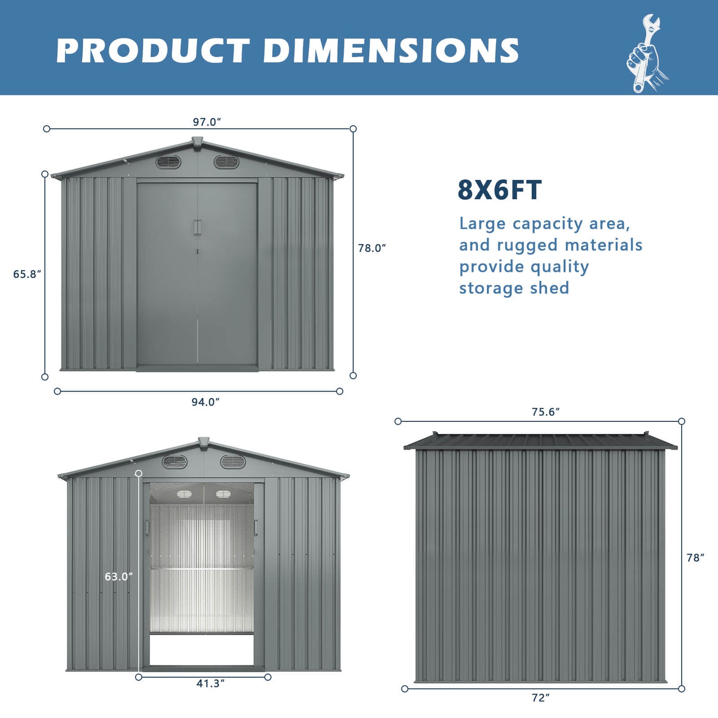 Metal Storage Shed 8'x6'
