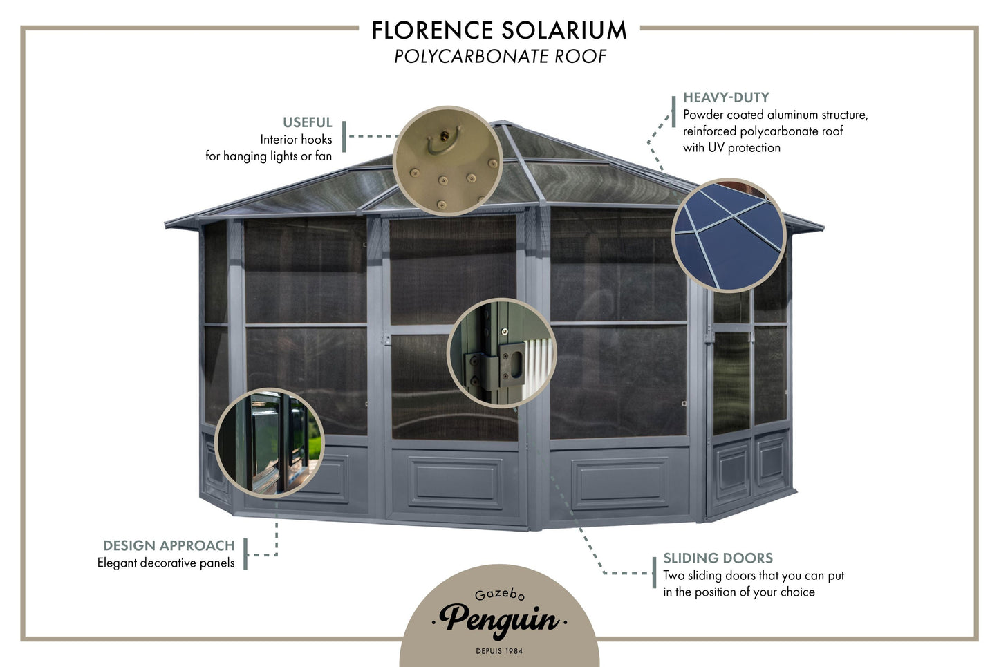 Gazebo Penguin Florence Solarium 12 Ft. x 12 Ft.
