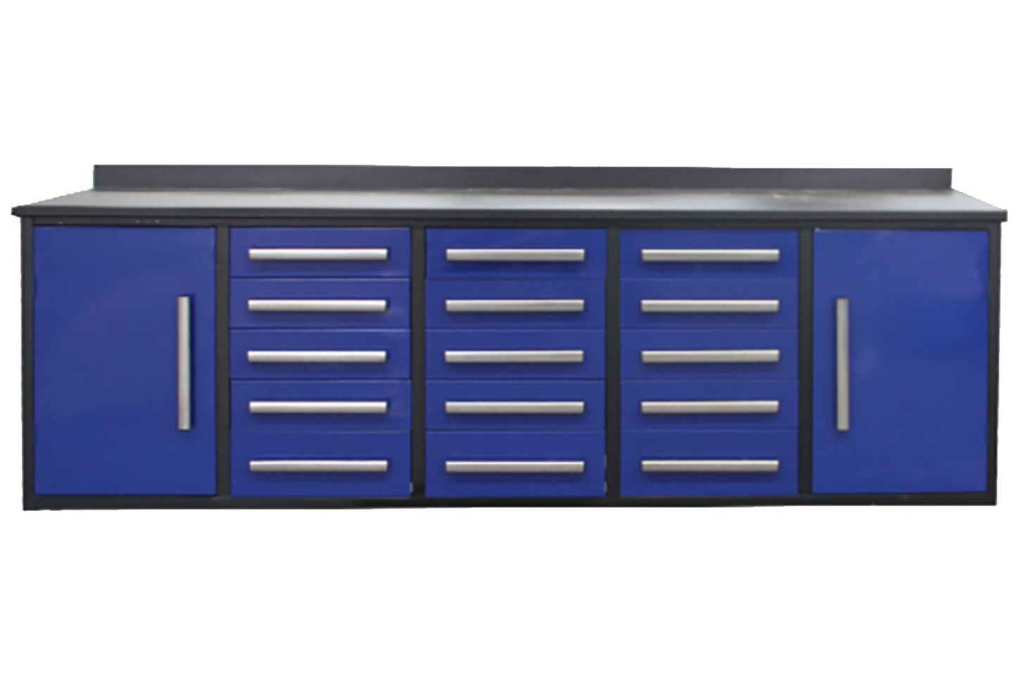 10ft Storage Cabinet with Work Bench (15 Drawers & 2 Cabinets)