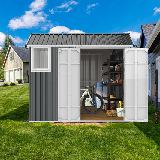 8x6 ft Metal Storage Shed with Window and Foundation