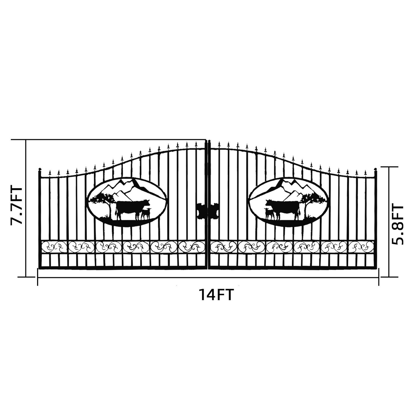 Greatbear Dual Swing Wrought Iron Gate for Driveway